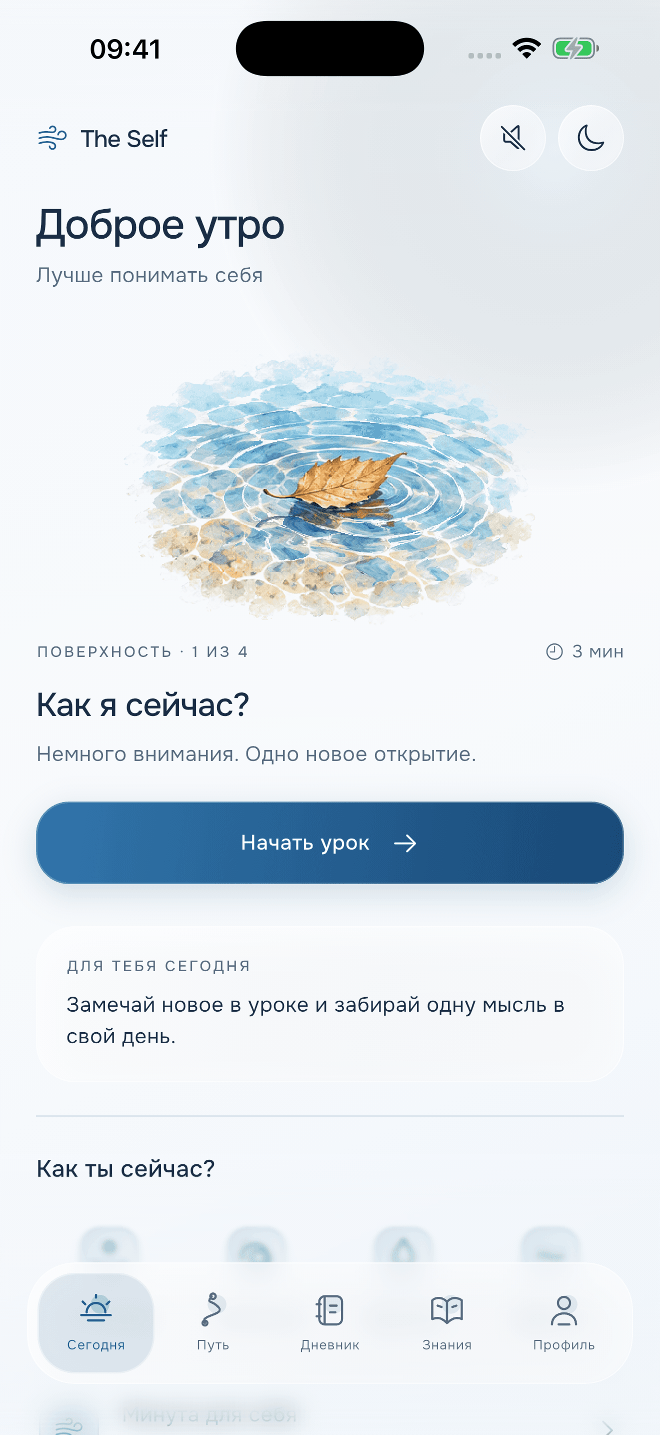 The Self — главный экран с ежедневным уроком
